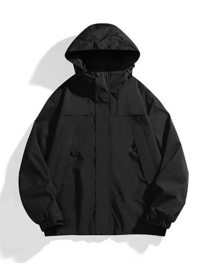 Men Jackets- All-Weather Unisex Windbreaker with Detachable Hood Jacket- Black- IndioGear.com