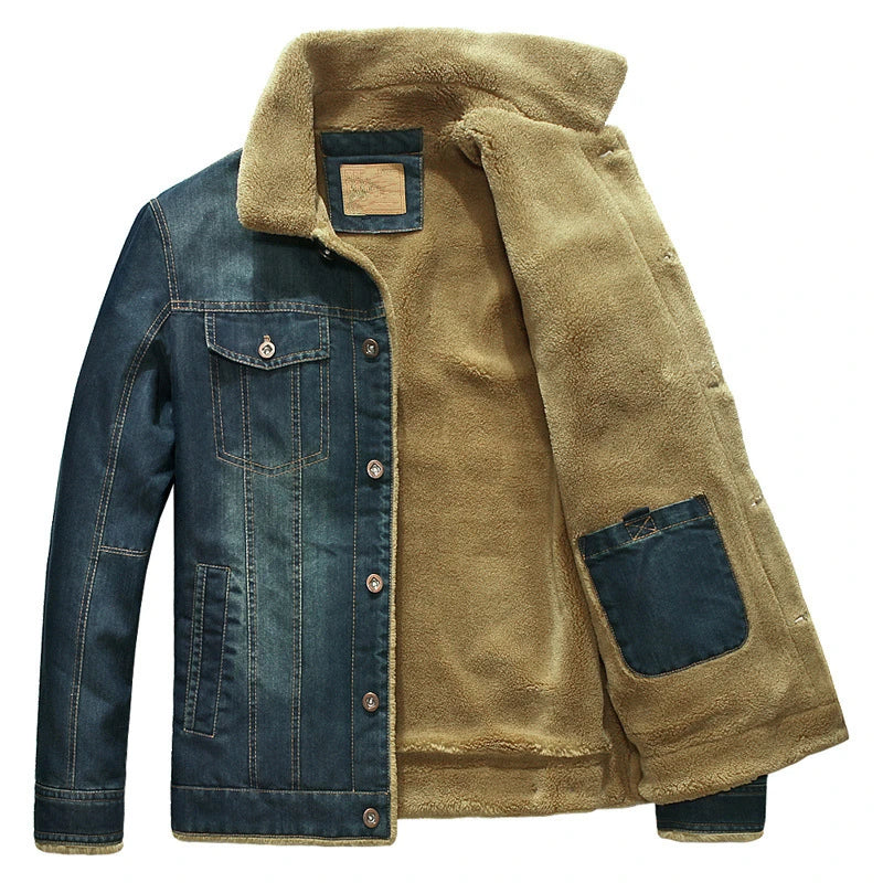 Edgy Denim Rugged Sherpa Winter Jacket for Men