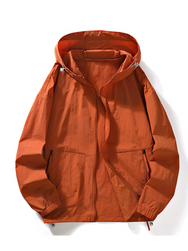 Men Jackets- Essential Nylon Hoodie Jacket for Men for Transitional Weather- caramel- IndioGear.com