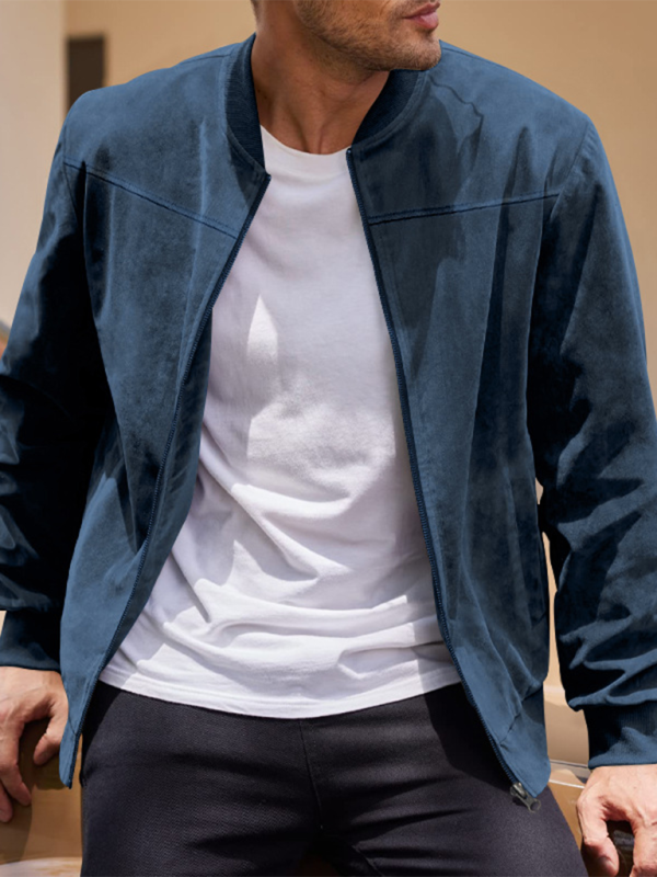 Men Jackets- Men's Like Suede Bomber Jacket- Denim Blue- IndioGear.com