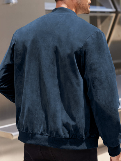 Men Jackets- Men's Like Suede Bomber Jacket- - IndioGear.com