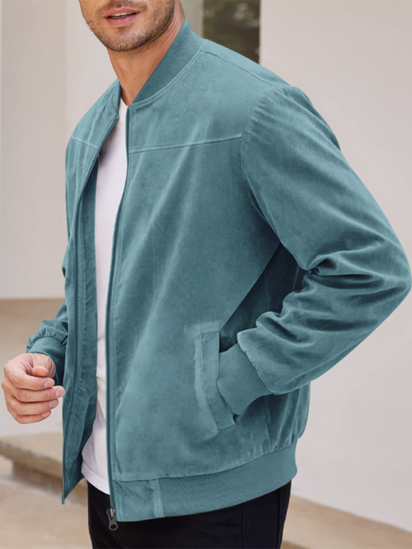 Men Jackets- Men's Like Suede Bomber Jacket- - IndioGear.com