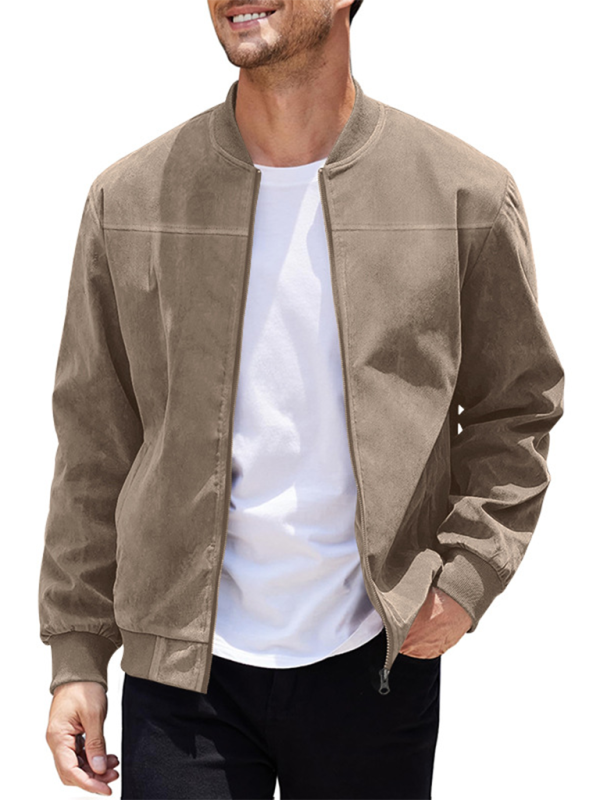 Men Jackets- Men's Like Suede Bomber Jacket- - IndioGear.com