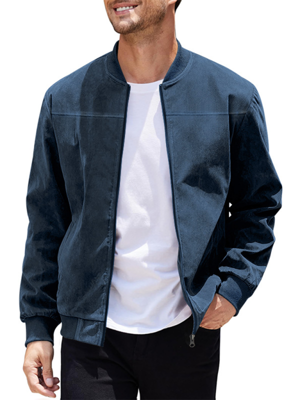 Men Jackets- Men's Like Suede Bomber Jacket- - IndioGear.com