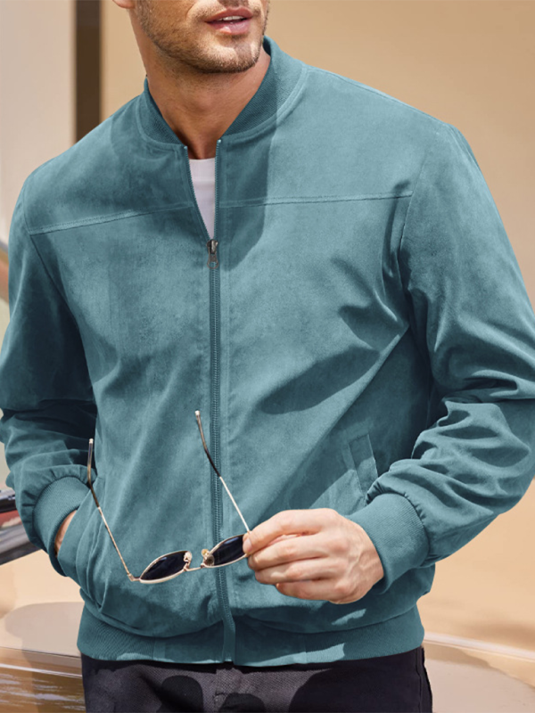 Men Jackets- Men's Like Suede Bomber Jacket- - IndioGear.com