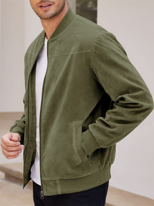 Men Jackets- Men's Like Suede Bomber Jacket- - IndioGear.com