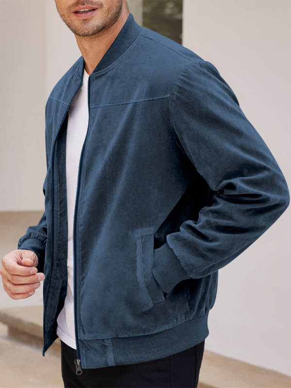 Men Jackets- Men's Like Suede Bomber Jacket- - IndioGear.com