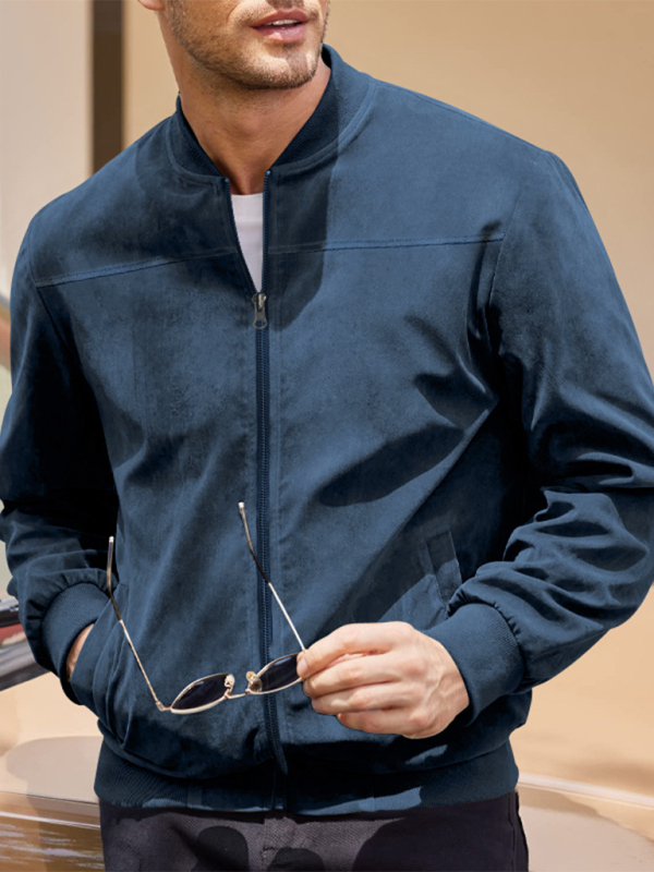 Men Jackets- Men's Like Suede Bomber Jacket- - IndioGear.com