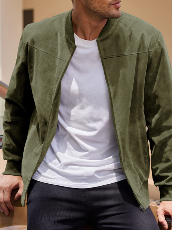 Men Jackets- Men's Like Suede Bomber Jacket- Olive green- IndioGear.com