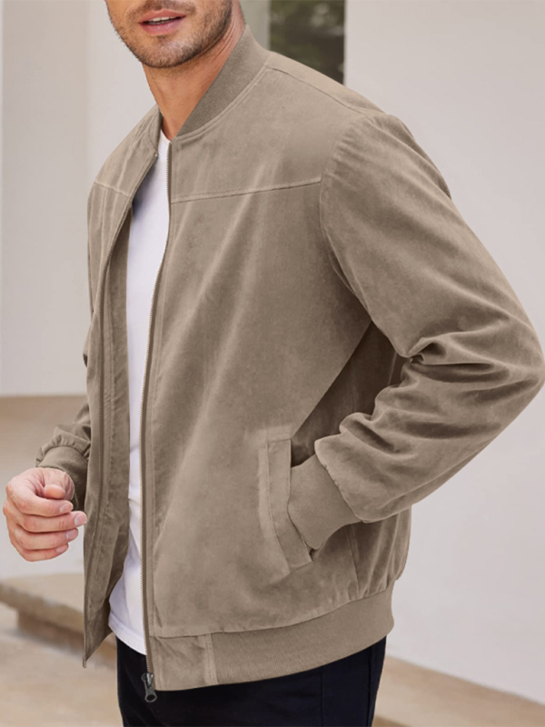 Men Jackets- Men's Like Suede Bomber Jacket- - IndioGear.com