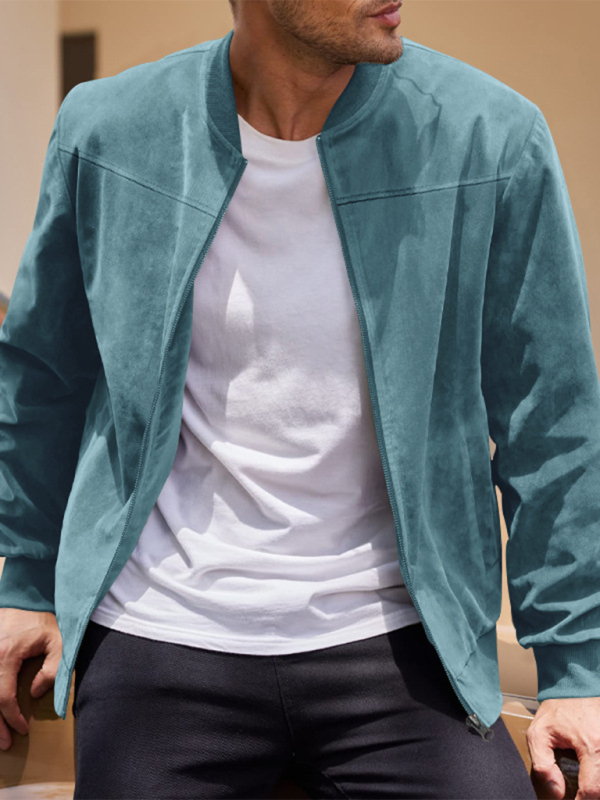 Men Jackets- Men's Like Suede Bomber Jacket- Clear blue- IndioGear.com