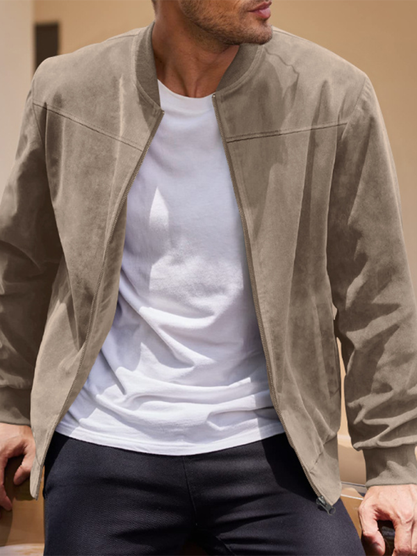 Men Jackets- Men's Like Suede Bomber Jacket- Brown- IndioGear.com