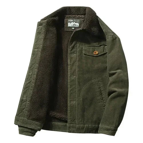 Men Jackets- Men's Rugged Cotton Sherpa-Lined Jacket for Outdoor Adventures- Green 2- Chuzko Women Clothing