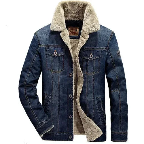 Men Jackets- Men's Rugged Cotton Sherpa-Lined Jacket for Outdoor Adventures- Dark blue- Chuzko Women Clothing