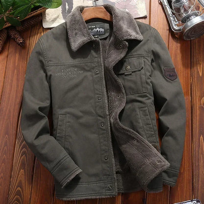 Men Jackets- Men's Rugged Cotton Sherpa-Lined Jacket for Outdoor Adventures- Green- Chuzko Women Clothing