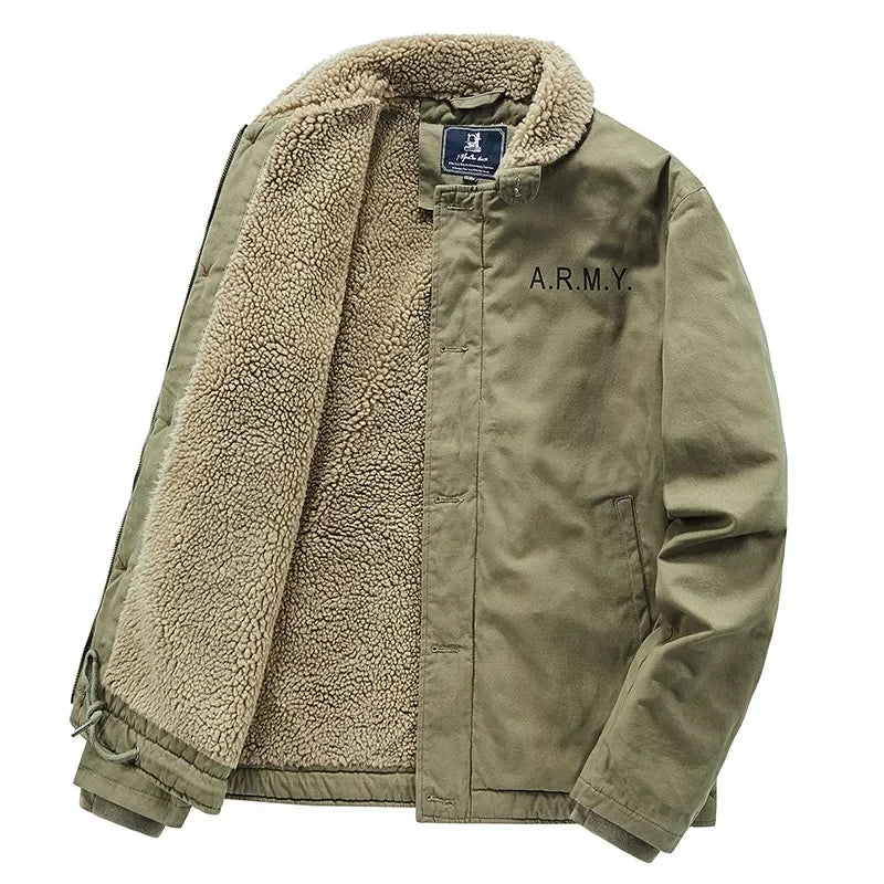 Men's Sherpa-Lined Army Winter Jacket