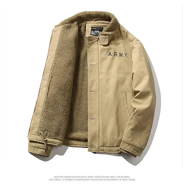 Men's Sherpa-Lined Army Winter Jacket