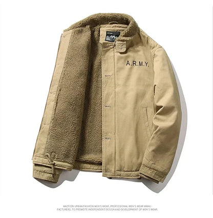 Men's Sherpa-Lined Army Winter Jacket