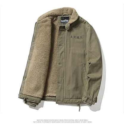 Men's Sherpa-Lined Army Winter Jacket