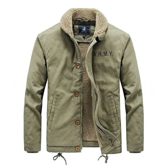 Men's Sherpa-Lined Army Winter Jacket