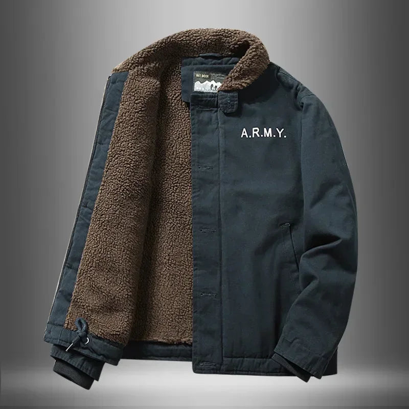 Men's Sherpa-Lined Army Winter Jacket