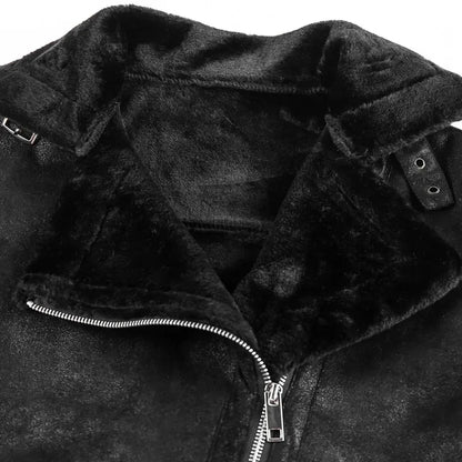 Men Jackets- Men's Vintage Sherpa-Lined Leather Jacket- - Chuzko Women Clothing