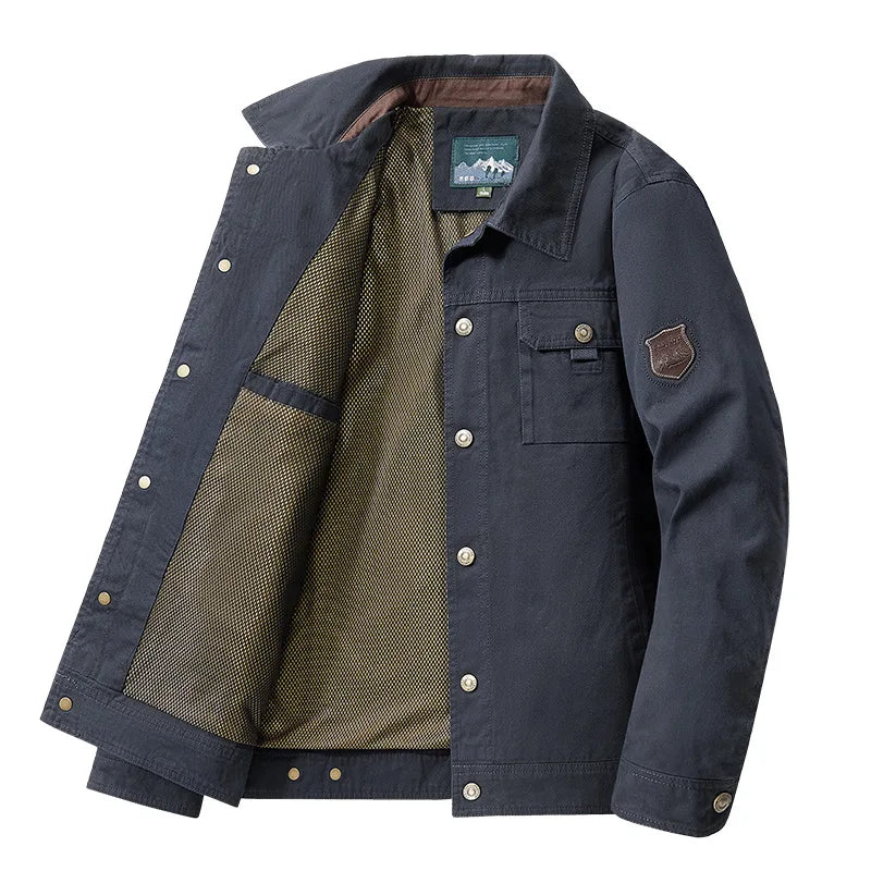 Men Jackets- The Rugged Canvas Jacket is a Must-Have for Men- Navy blue- Chuzko Women Clothing