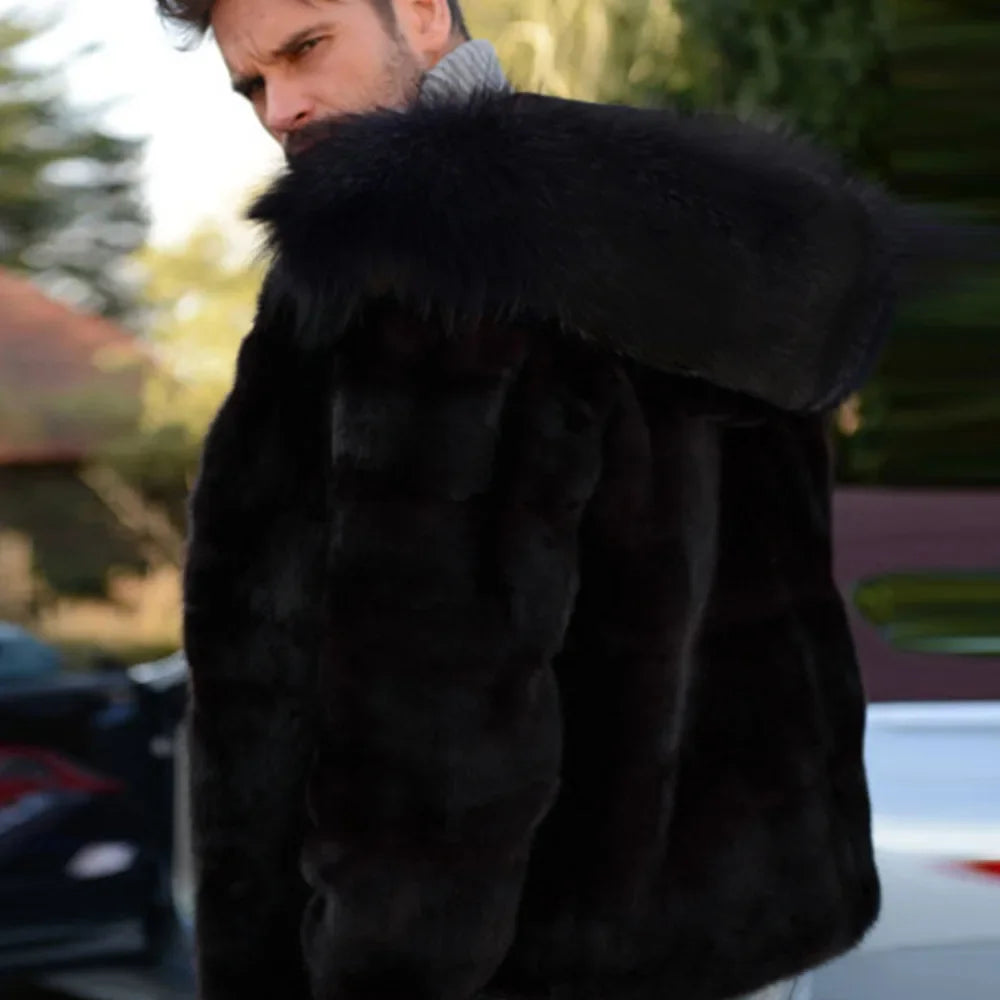 Manteau d'hiver à capuche en fausse fourrure pour hommes