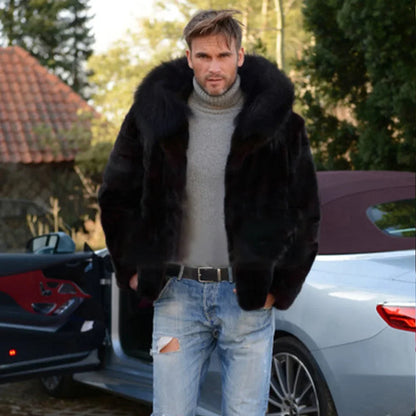 Manteau d'hiver à capuche en fausse fourrure pour hommes