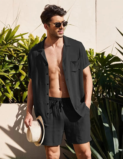 Men Outfits- Men’s Summer Resort Wear - Ideal for Beach & Casual Outings- Black- IndioGear.com