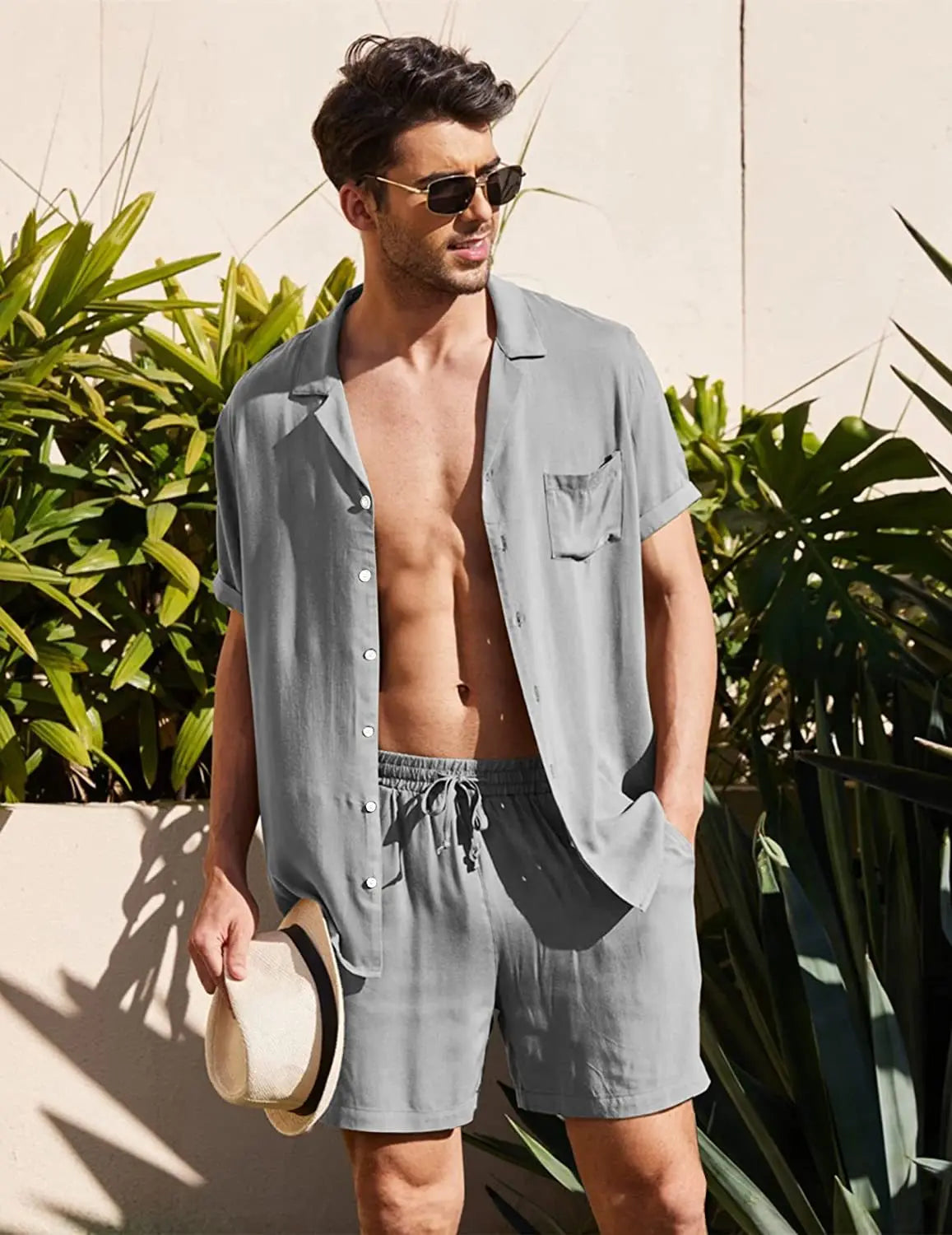 Men Outfits- Men’s Summer Resort Wear - Ideal for Beach & Casual Outings- Gray- IndioGear.com