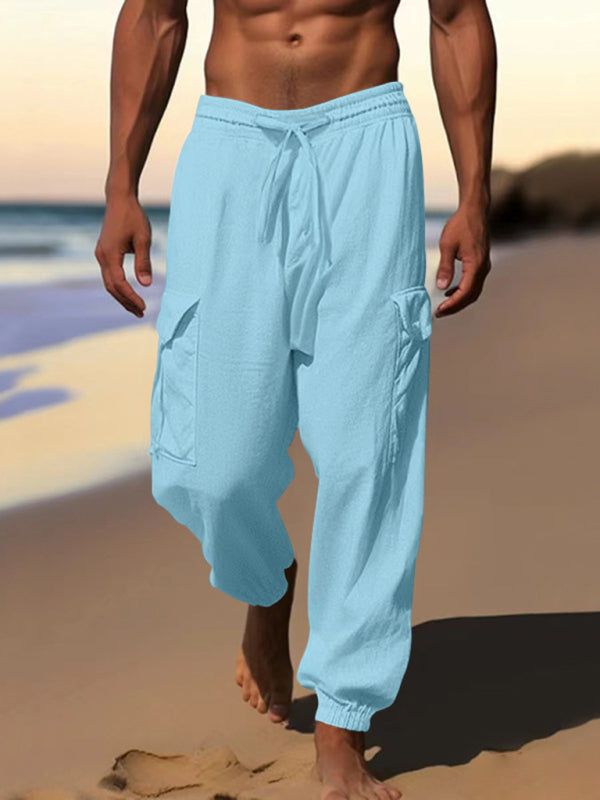 Men Pants- Cotton Joggers Pencil Beach Pants for Men- Clear blue- IndioGear.com