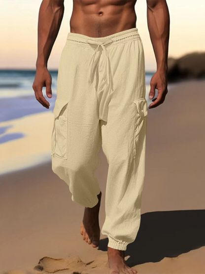 Men Pants- Cotton Joggers Pencil Beach Pants for Men- Cracker khaki- IndioGear.com