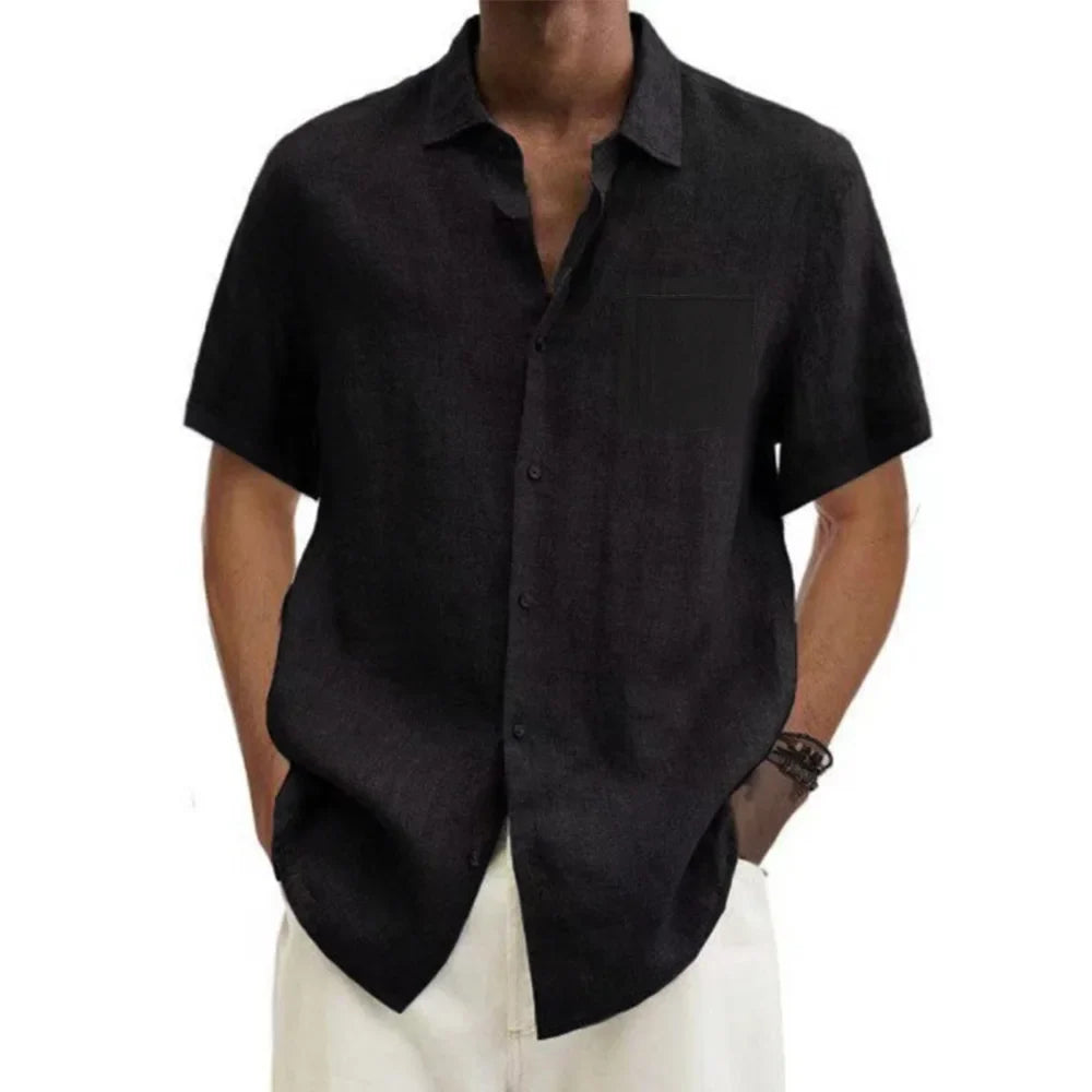 Men Shirts- Classic Linen Button-Up Shirt for Men- Black- IndioGear.com