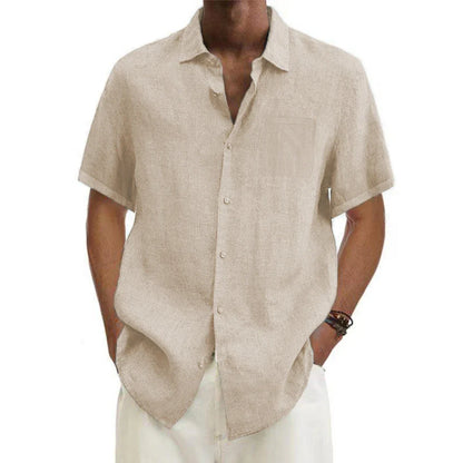 Men Shirts- Classic Linen Button-Up Shirt for Men- Beige- IndioGear.com