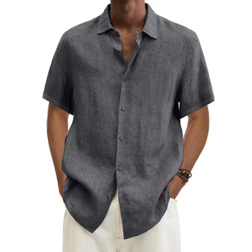 Men Shirts- Classic Linen Button-Up Shirt for Men- Gray- IndioGear.com