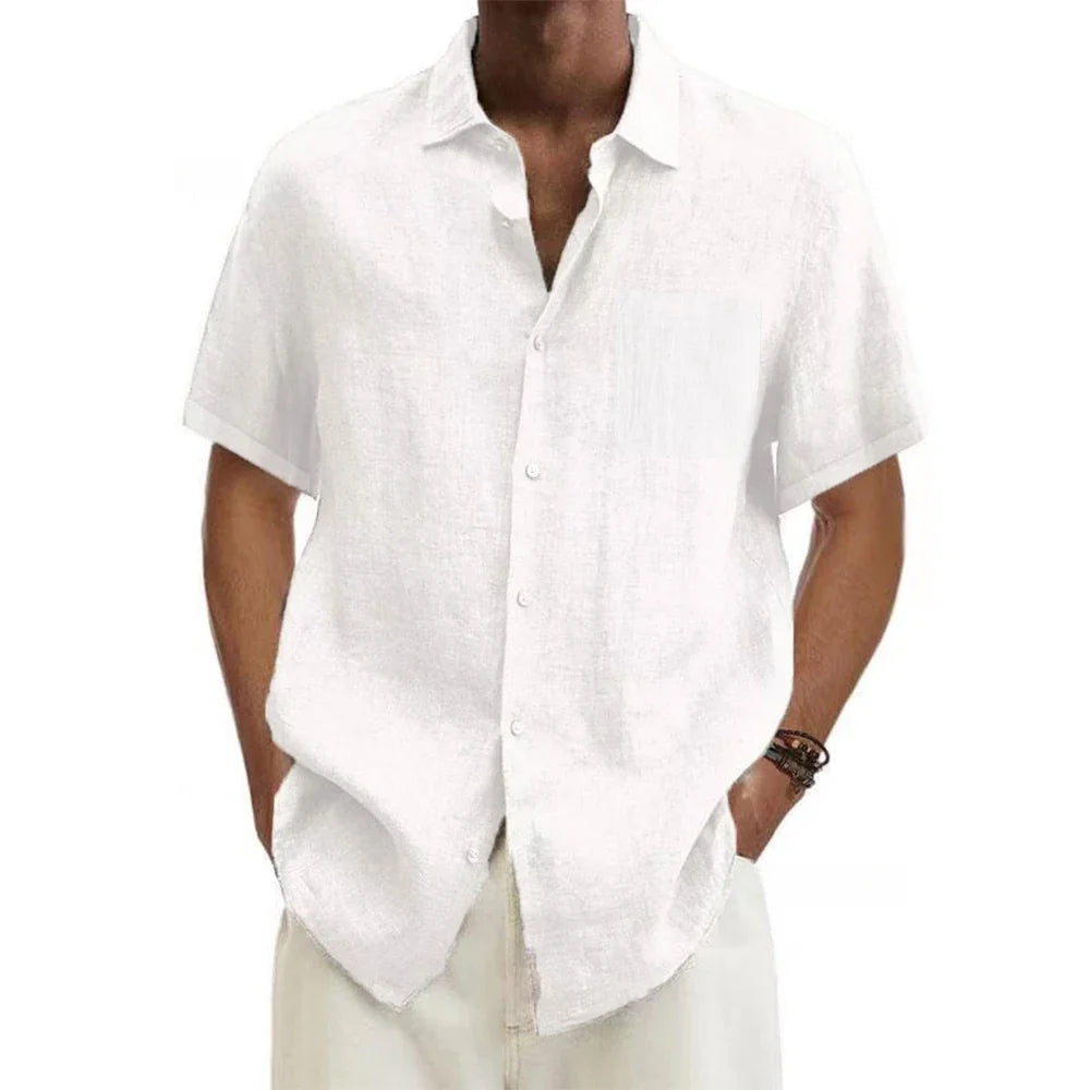 Men Shirts- Classic Linen Button-Up Shirt for Men- White- IndioGear.com