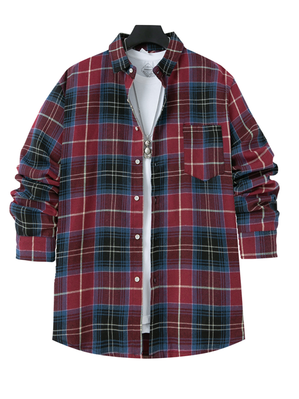 Men Shirts- Classic Men's Plaid Flannel Shirt- Wine Red- IndioGear.com