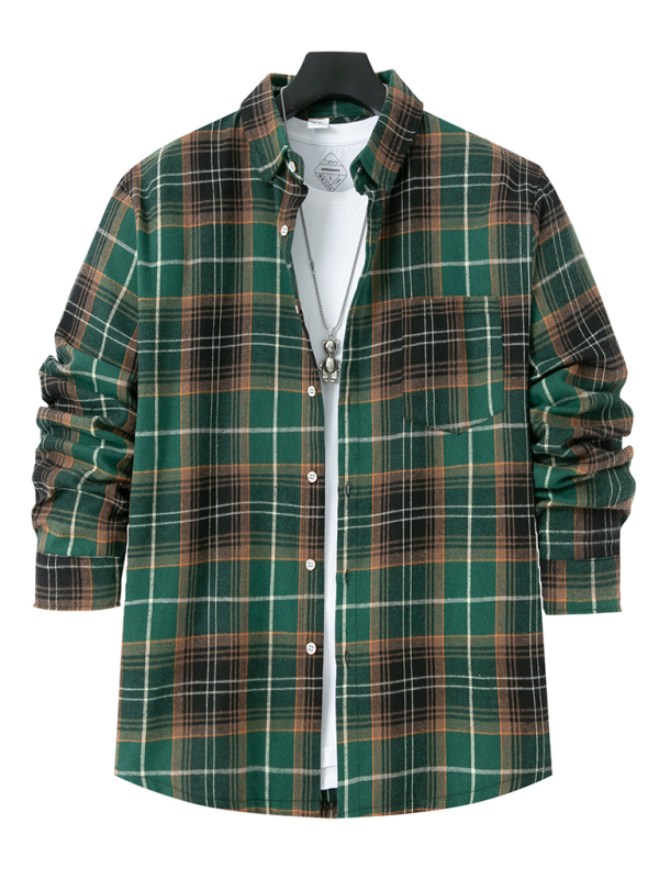 Men Shirts- Classic Men's Plaid Flannel Shirt- Green- IndioGear.com