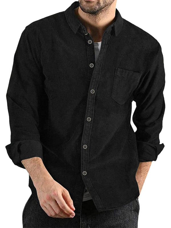 Men Shirts- Corduroy Men's Shirt for Smart-Casual Look- Black- IndioGear.com