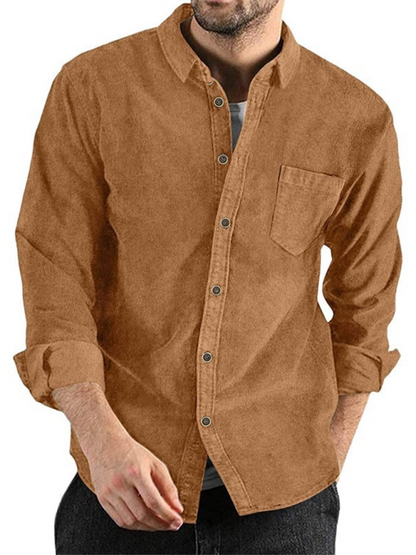 Men Shirts- Corduroy Men's Shirt for Smart-Casual Look- Brown- IndioGear.com