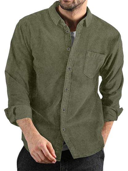 Men Shirts- Corduroy Men's Shirt for Smart-Casual Look- Olive green- IndioGear.com