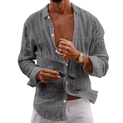 Men Shirts- Men Lightweight Summer Shirt in Cotton-Linen- Grey- IndioGear.com