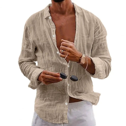 Men Shirts- Men Lightweight Summer Shirt in Cotton-Linen- Khaki- IndioGear.com