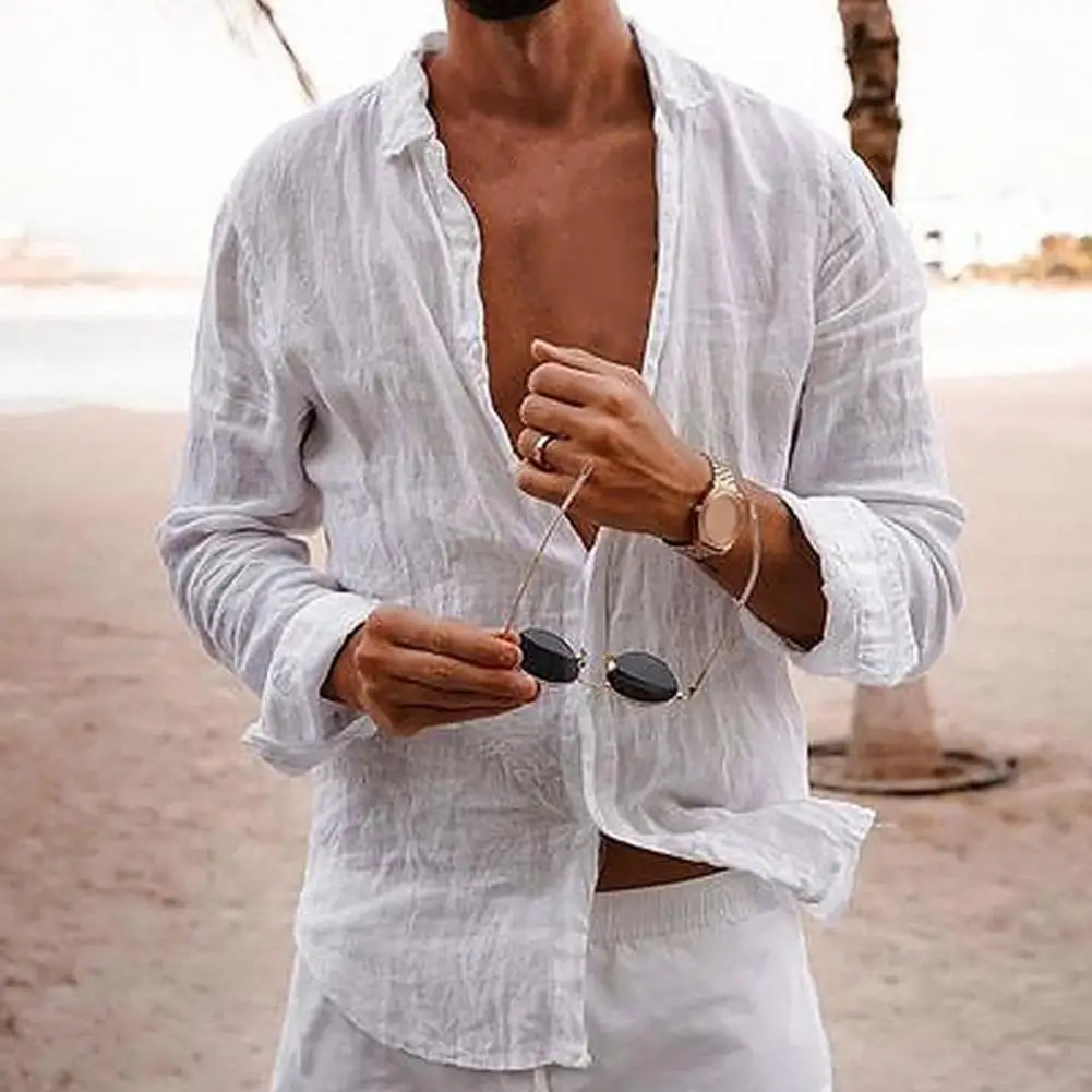 Men Shirts- Men Lightweight Summer Shirt in Cotton-Linen- - IndioGear.com