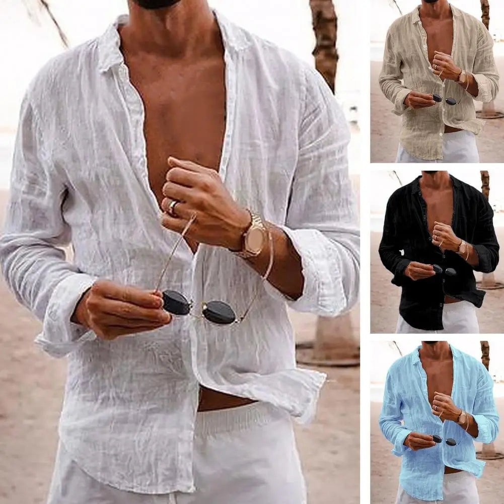 Men Shirts- Men Lightweight Summer Shirt in Cotton-Linen- - IndioGear.com