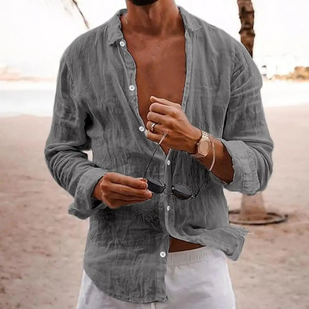 Men Shirts- Men Lightweight Summer Shirt in Cotton-Linen- - IndioGear.com