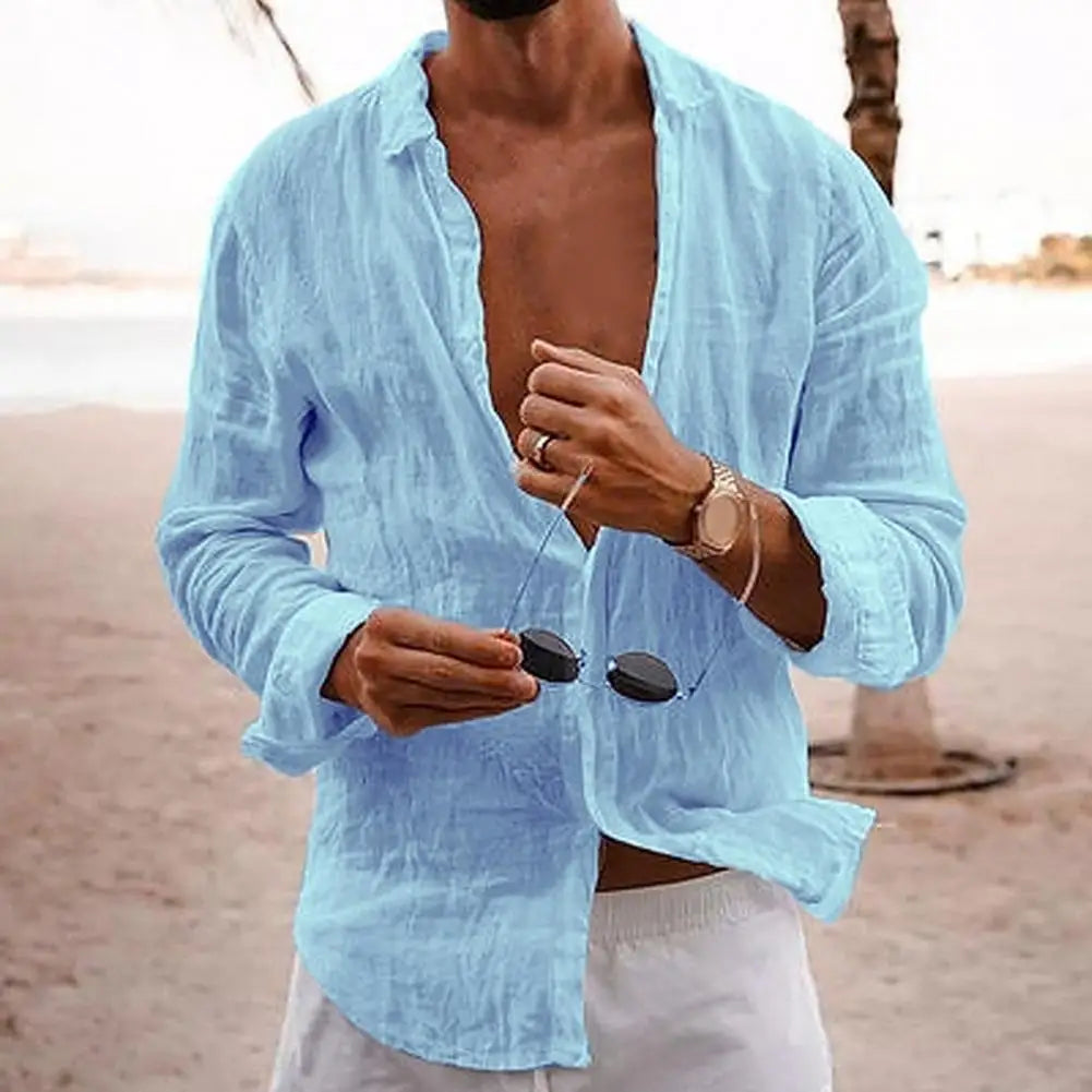 Men Shirts- Men Lightweight Summer Shirt in Cotton-Linen- - IndioGear.com