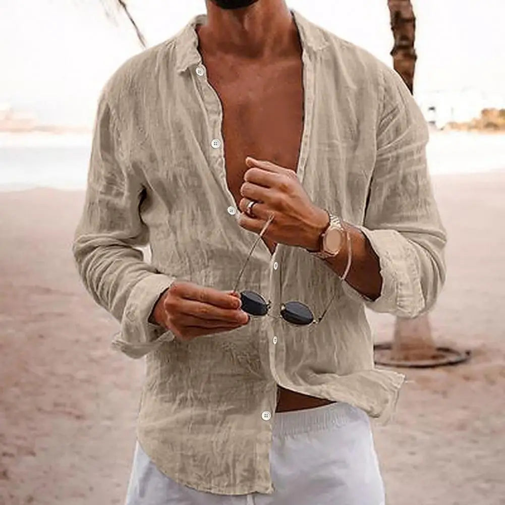 Men Shirts- Men Lightweight Summer Shirt in Cotton-Linen- - IndioGear.com