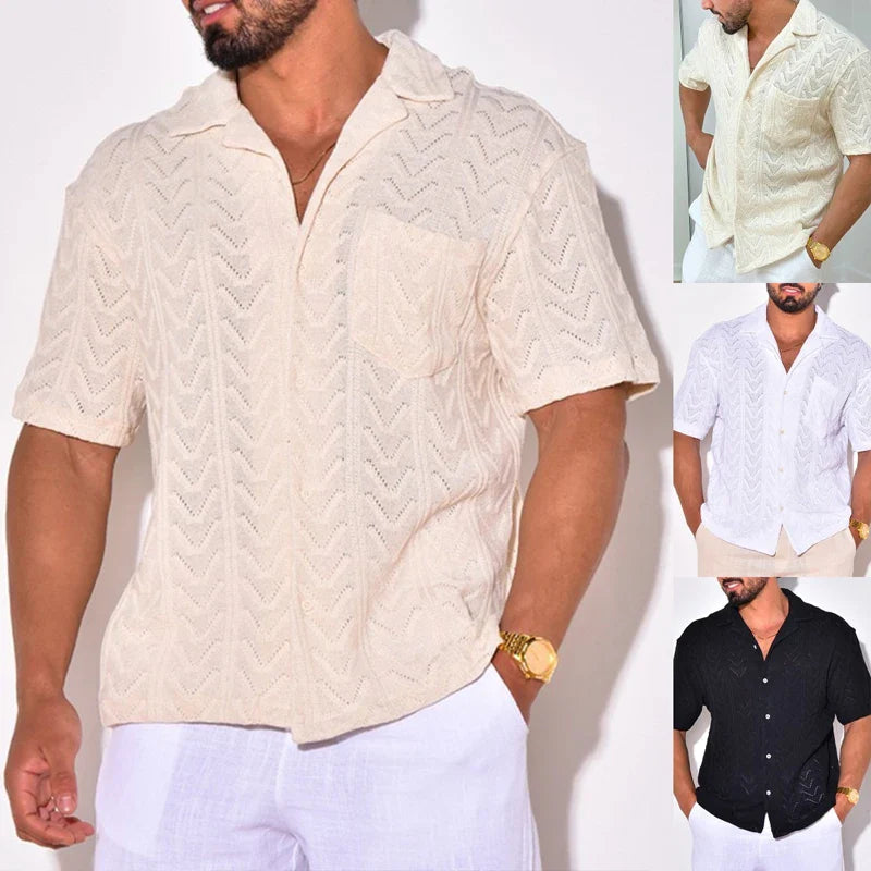 Men Shirts- Men's Eyelet Zigzag Knit Shirts for Casual Outings- - IndioGear.com